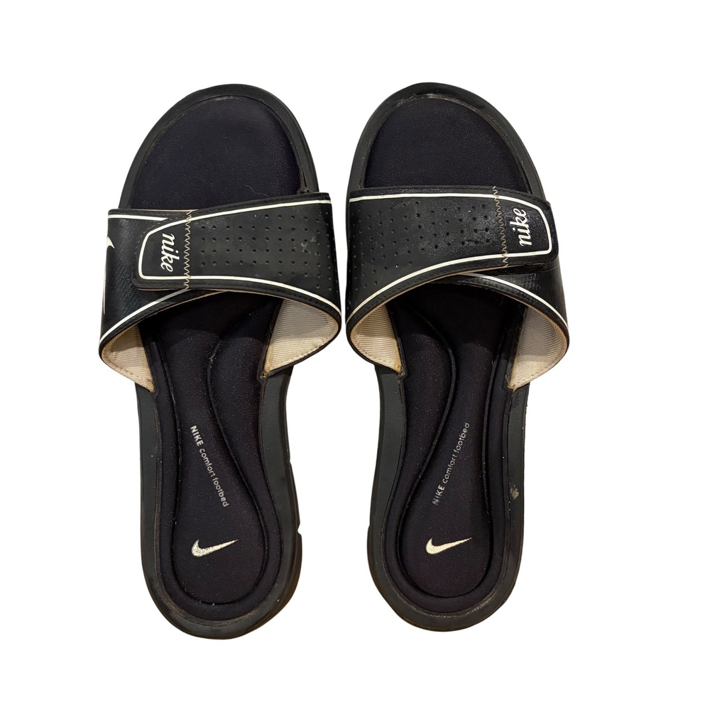 Nike Comfort Footbed Black White Adjustable Strap Slide Sandals Womens 10